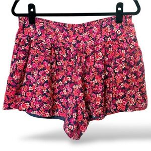 Express Size 8 Pleated Floral High Waisted Skort Shorts Navy Pink Orange